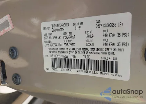 2005 Dodge Ram 1500 Slt/Laramie z USA, uszkodzony, nr VIN 1D7HA18N95J555090